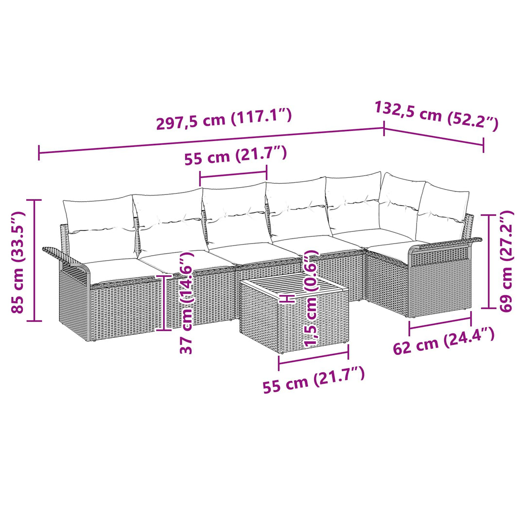 Havesofa Sæt med pude 7 pcs Grå polyrattan