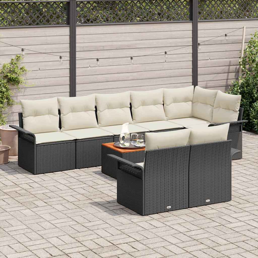 Havesofa Sæt med pude 9 pcs Sort polyrattan