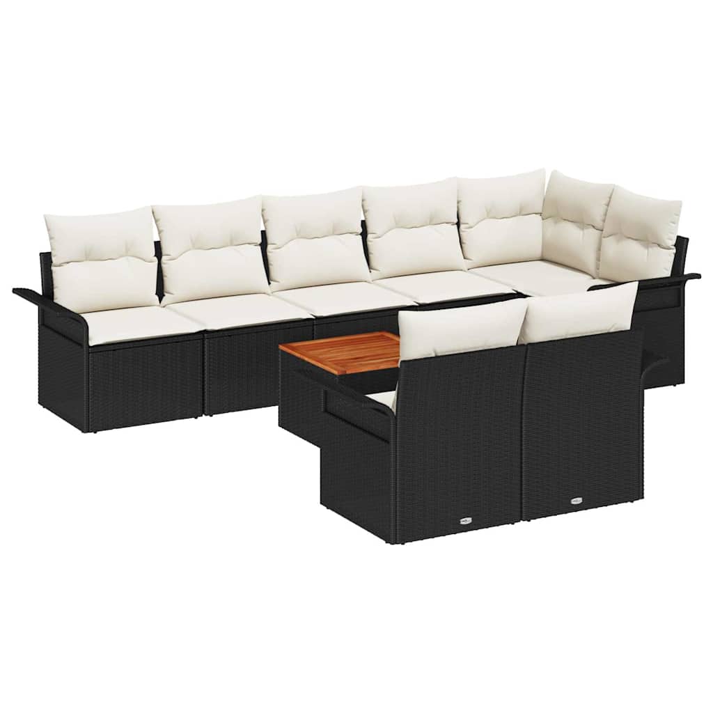 Havesofa Sæt med pude 9 pcs Sort polyrattan