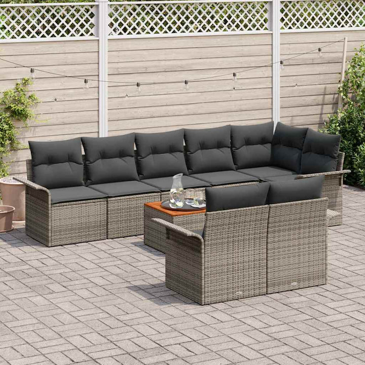 Havesofa Sæt med pude 9 pcs Grå polyrattan
