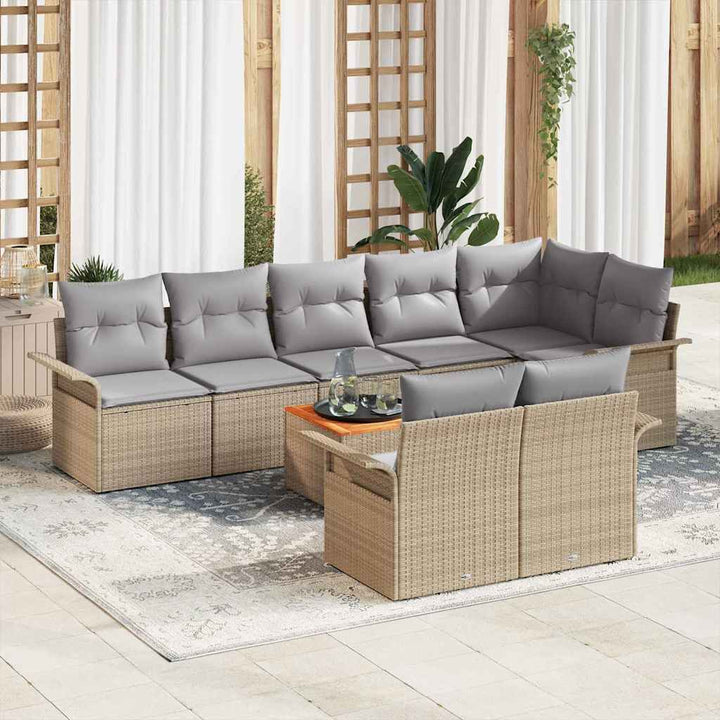 Havesofa Sæt med pude 9 pcs Beige polyrattan