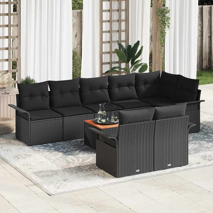 Havesofa Sæt med pude 9 pcs Sort polyrattan