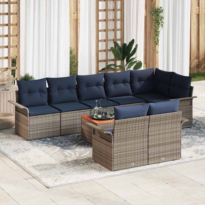 Havesofa Sæt med pude 9 pcs Grå polyrattan