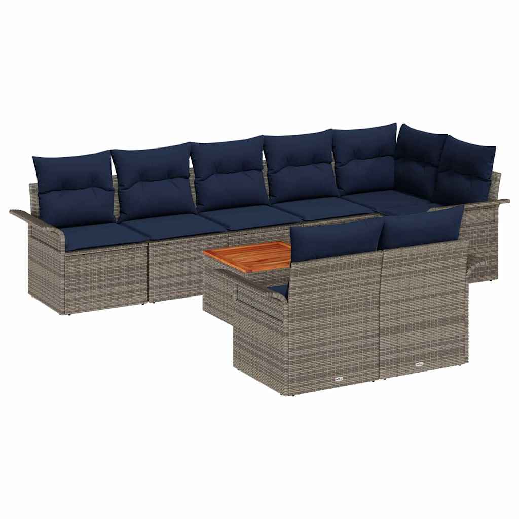 Havesofa Sæt med pude 9 pcs Grå polyrattan