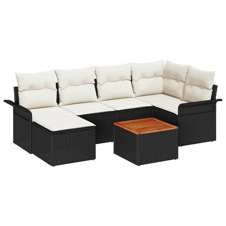 Havesofa Sæt 7 stk. Sort polyrattan