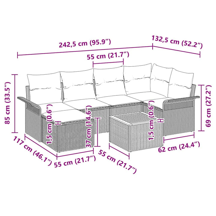 Havesofa Sæt med pude 7 pcs Beige polyrattan