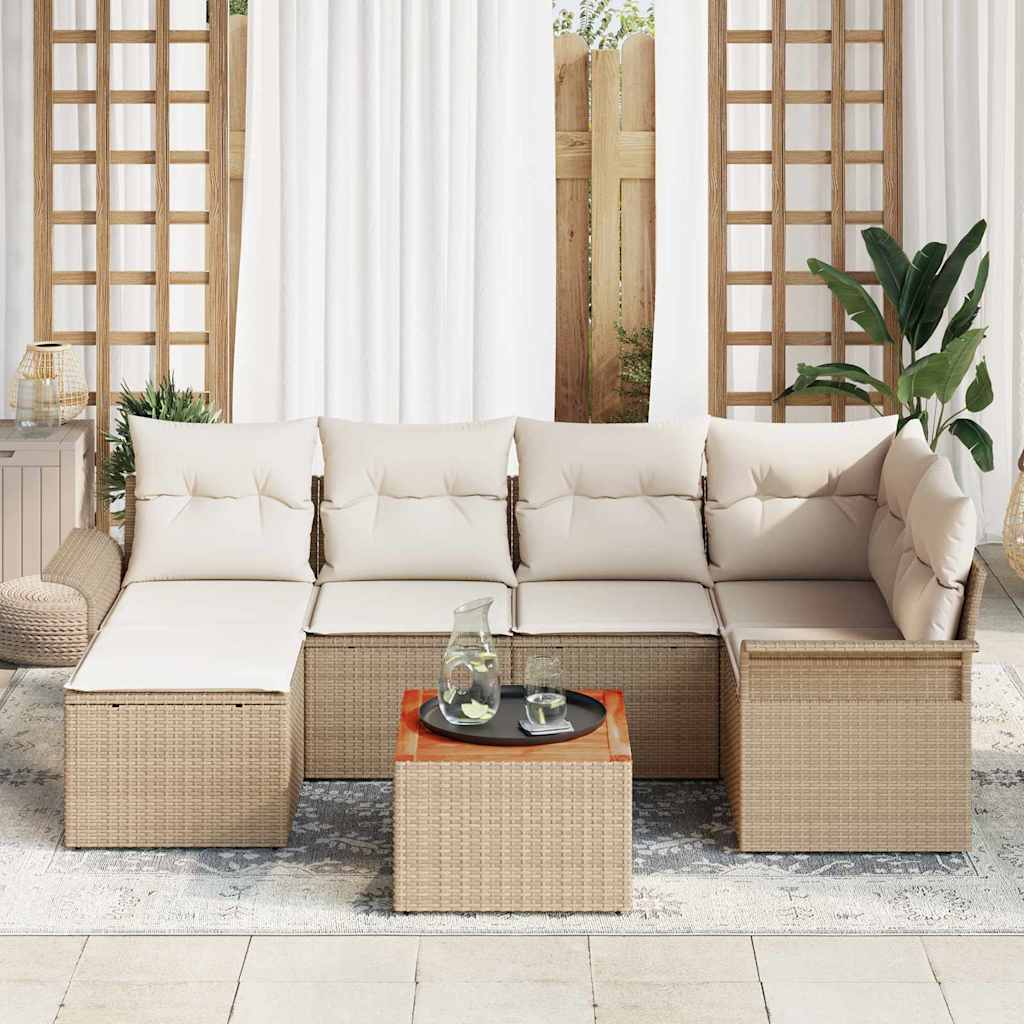 Havesofa Sæt med pude 7 pcs Beige polyrattan