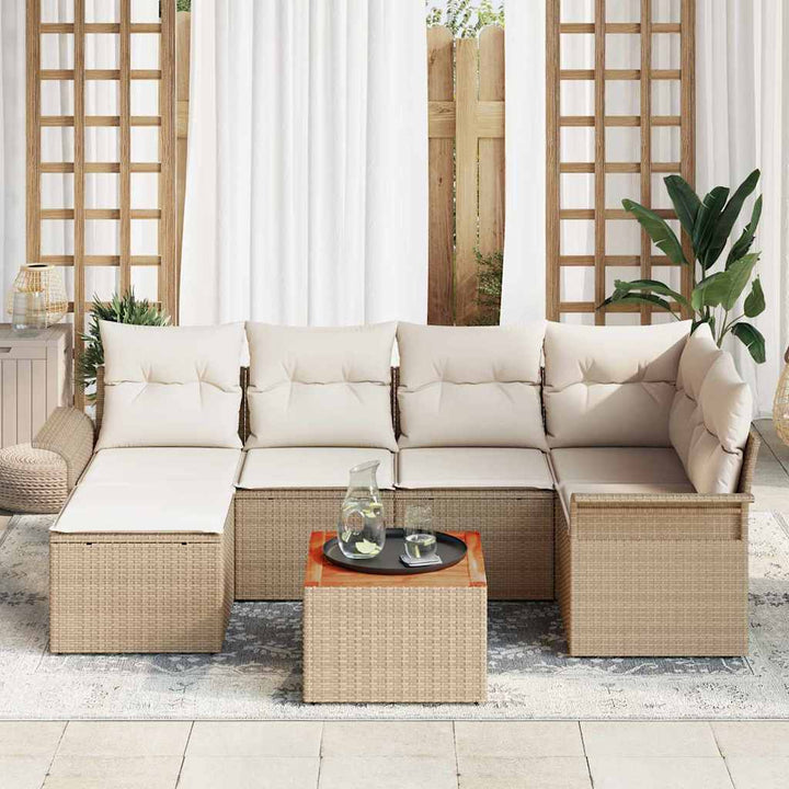 Havesofa Sæt med pude 7 pcs Beige polyrattan