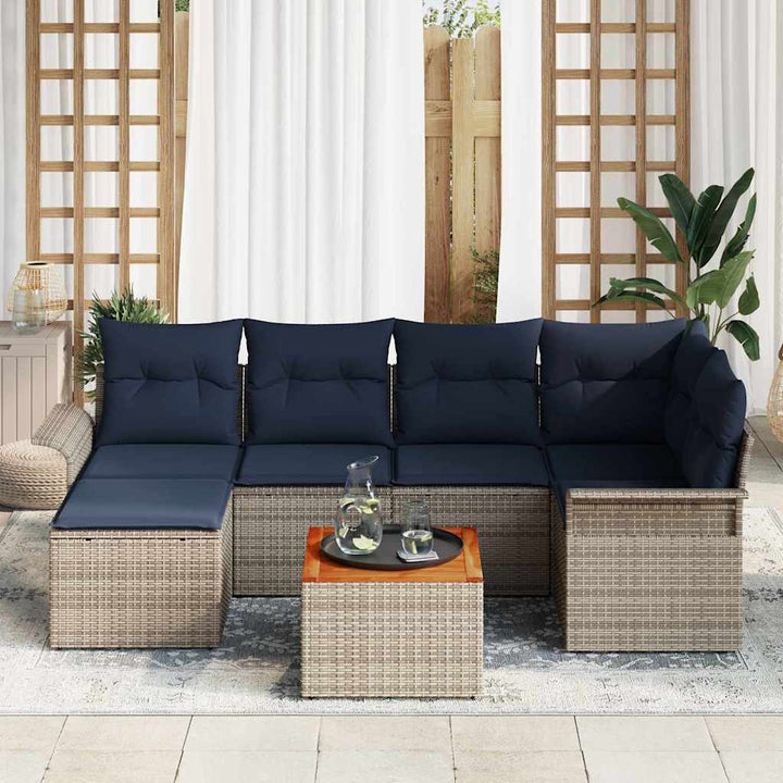 Havesofa Sæt med pude 7 pcs Grå polyrattan