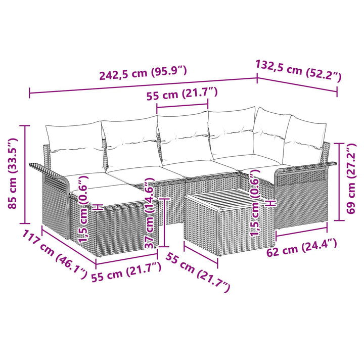 Havesofa Sæt med pude 7 pcs Sort polyrattan
