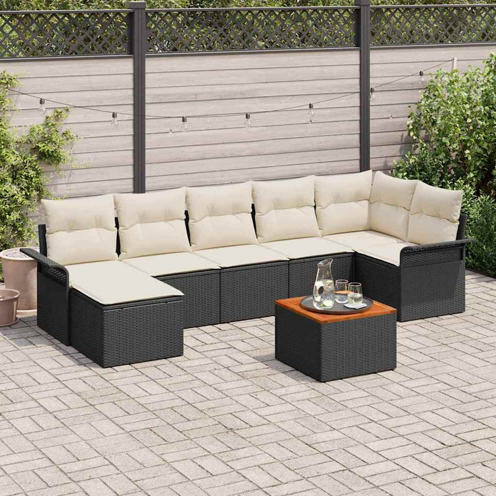 Havesofa Sæt med pude 8 pcs Sort polyrattan
