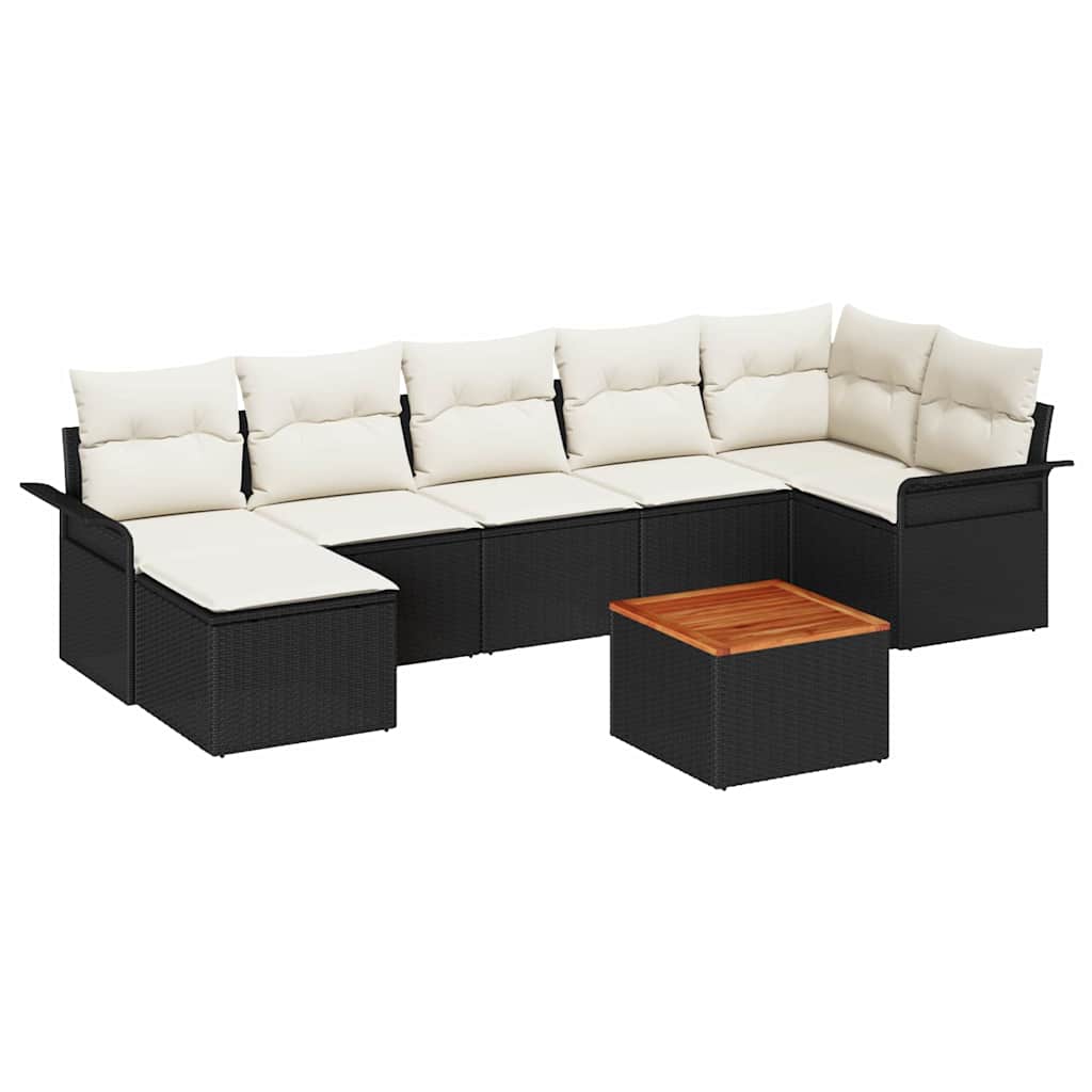 Havesofa Sæt med pude 8 pcs Sort polyrattan