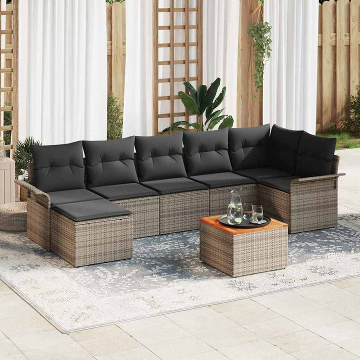 Havesofa Sæt med pude 8 pcs Grå polyrattan