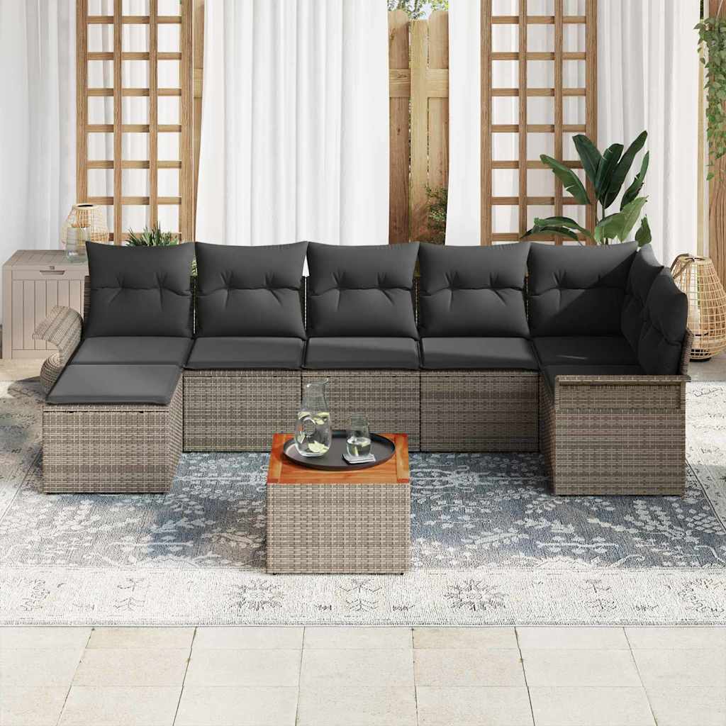 Havesofa Sæt med pude 8 pcs Grå polyrattan