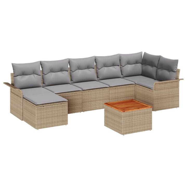 Havesofa Sæt med pude 8 pcs Beige polyrattan