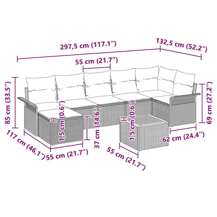 Havesofa Sæt med pude 8 pcs Beige polyrattan