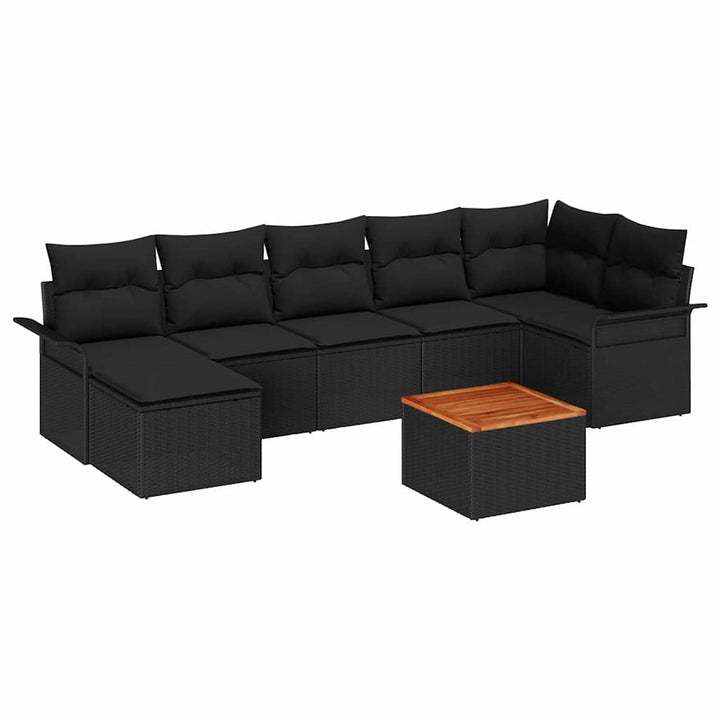 Havesofa Sæt med pude 8 pcs Sort polyrattan