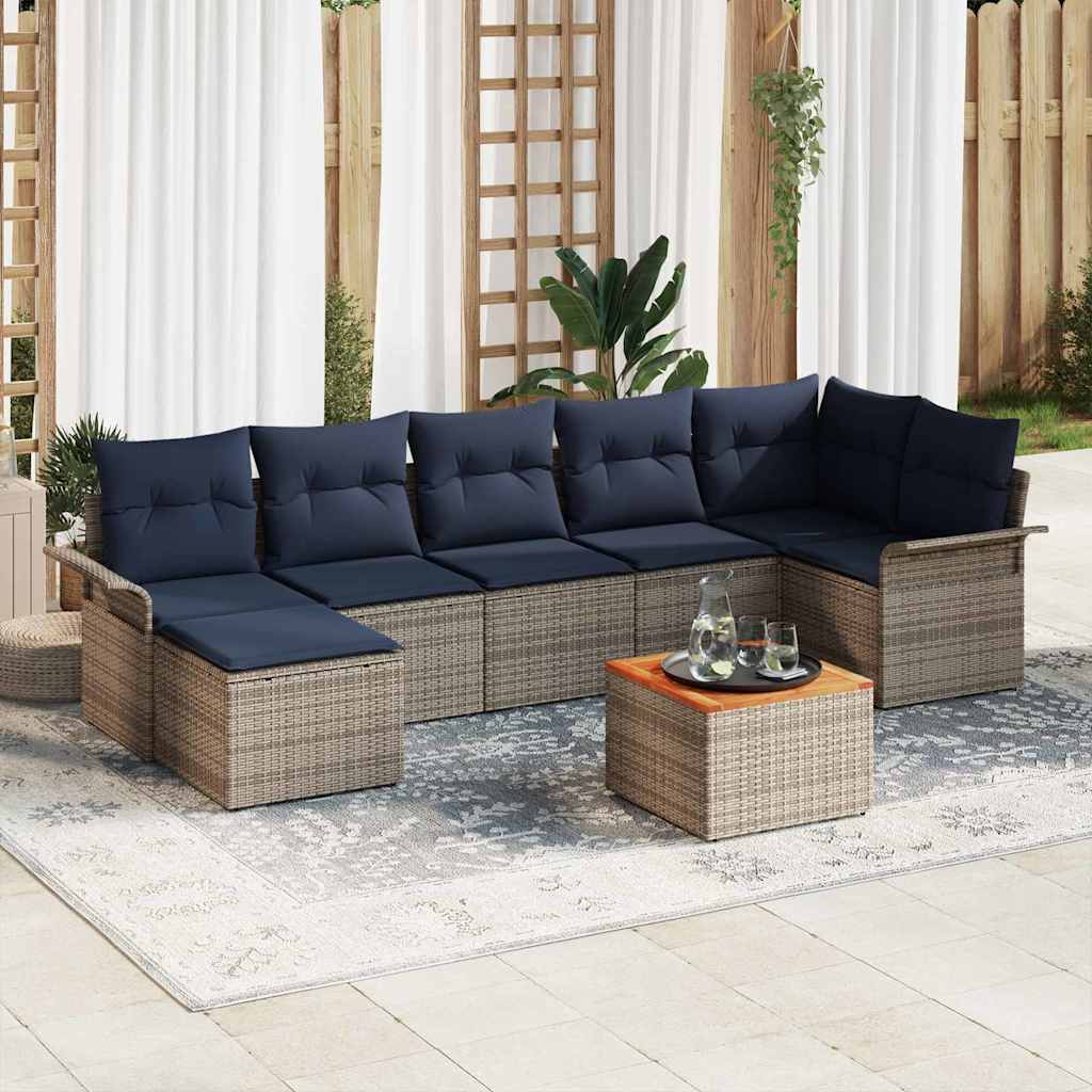 Havesofa Sæt med pude 8 pcs Grå polyrattan