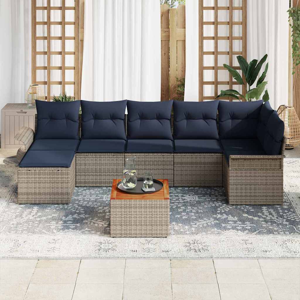 Havesofa Sæt med pude 8 pcs Grå polyrattan