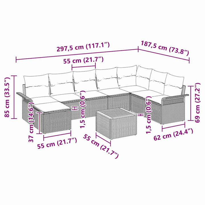 Havesofa Sæt 9 stk. Sort polyrattan