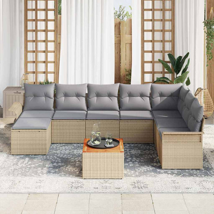 Havesofa Sæt med pude 9 pcs Beige polyrattan