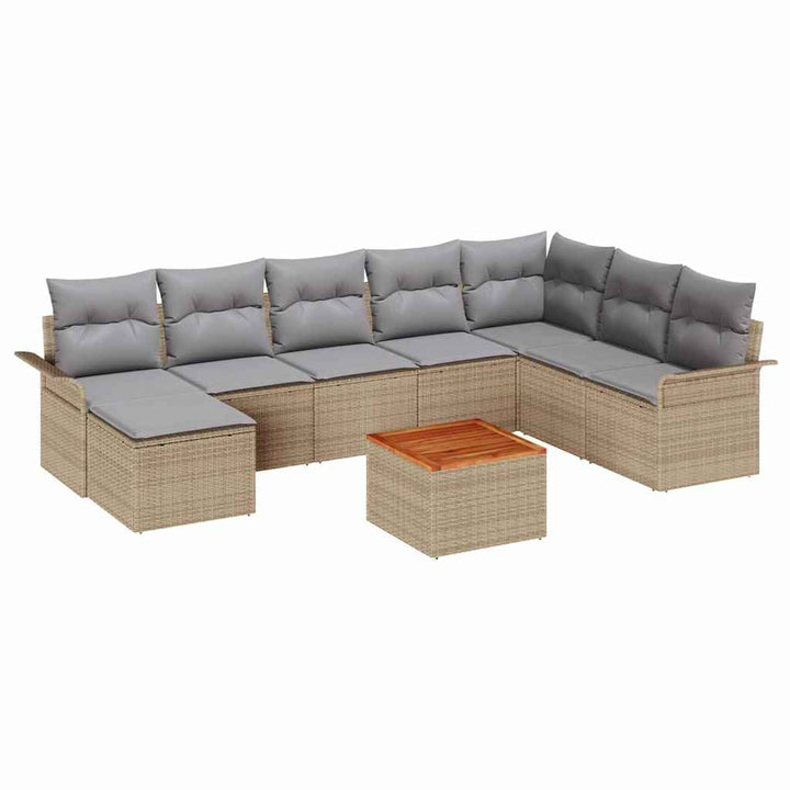 Havesofa Sæt med pude 9 pcs Beige polyrattan