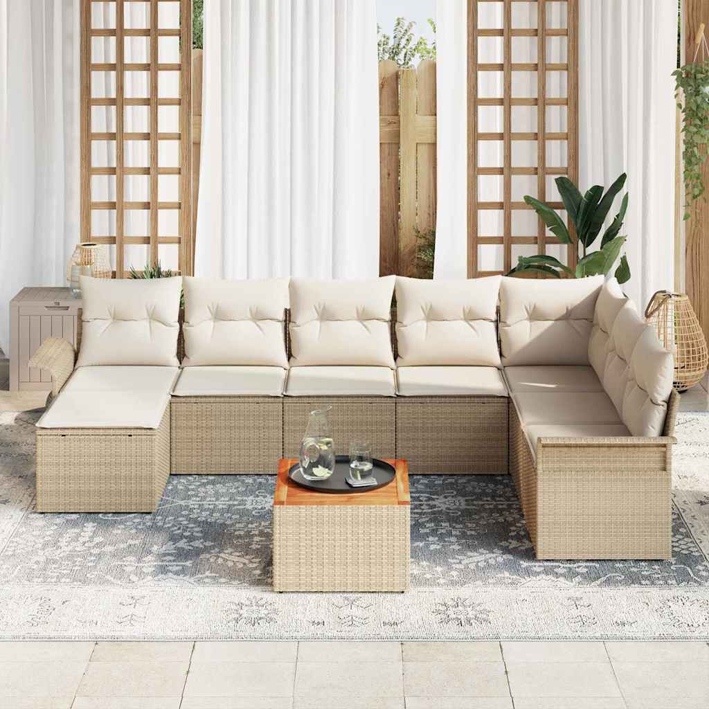 Havesofa Sæt med pude 9 pcs Beige polyrattan