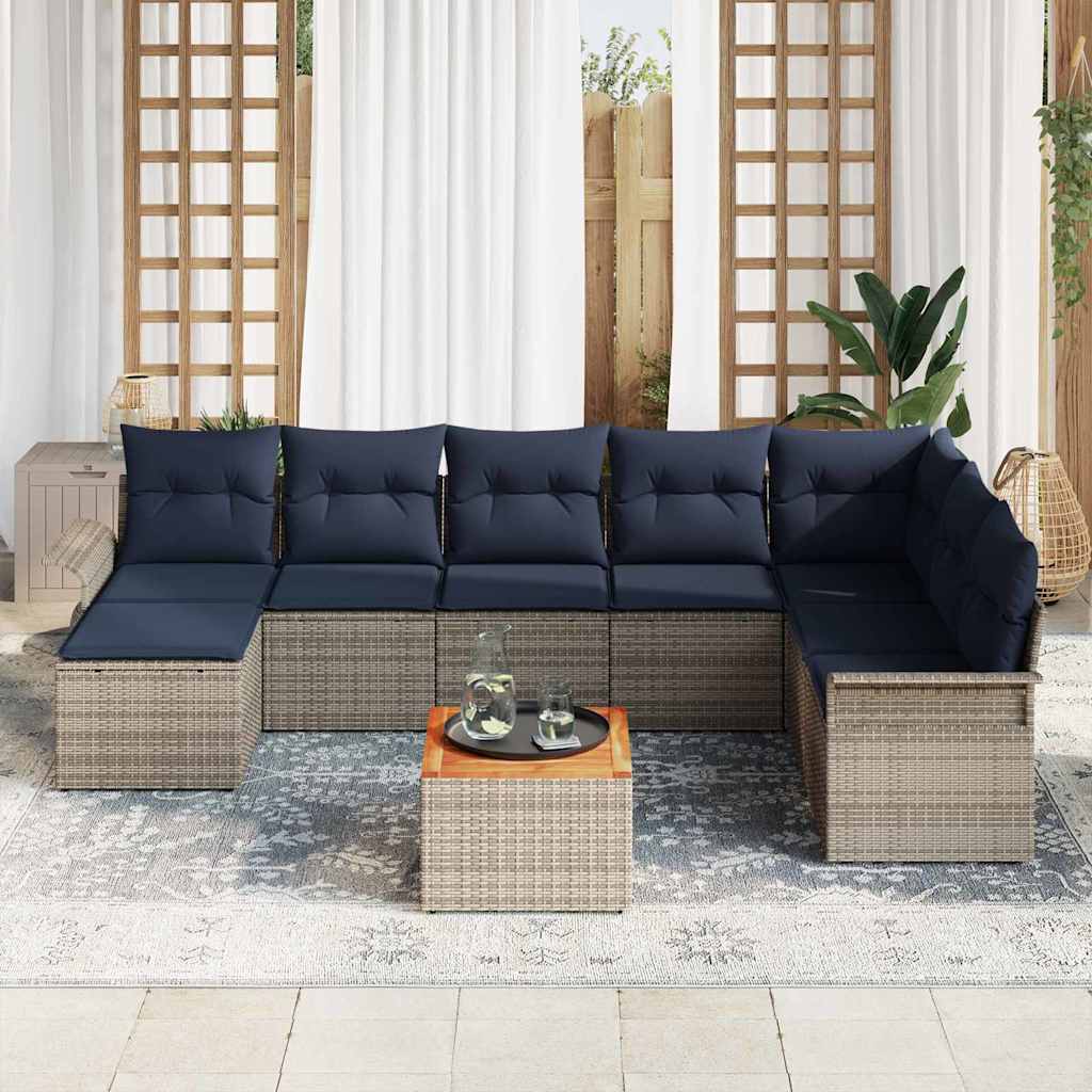 Havesofa Sæt med pude 9 pcs Grå polyrattan