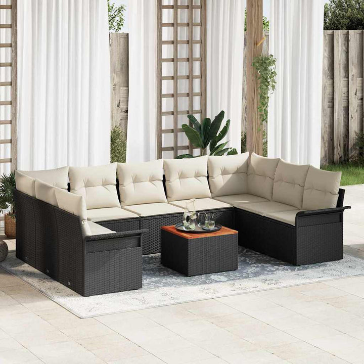 Havesofa Sæt med pude 10 pcs Sort polyrattan
