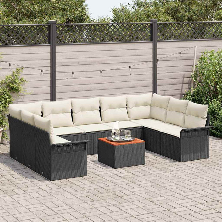 Havesofa Sæt med pude 10 pcs Sort polyrattan