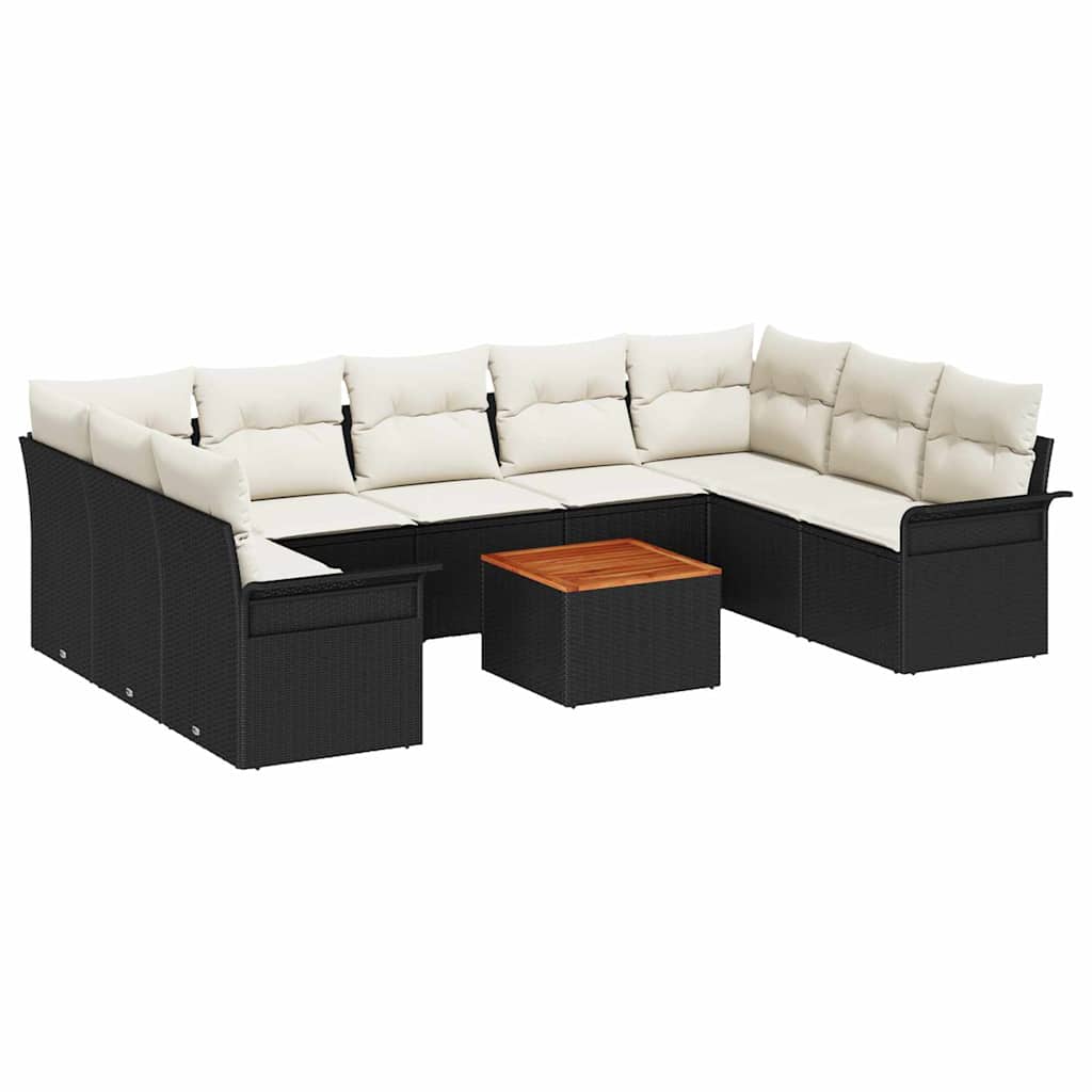 Havesofa Sæt med pude 10 pcs Sort polyrattan