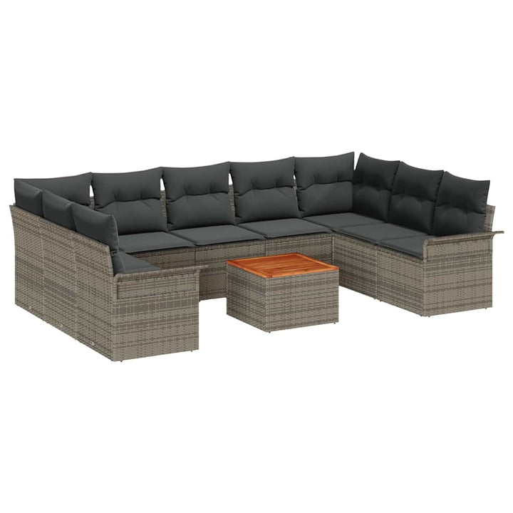 Havesofa Sæt med pude 10 pcs Grå polyrattan