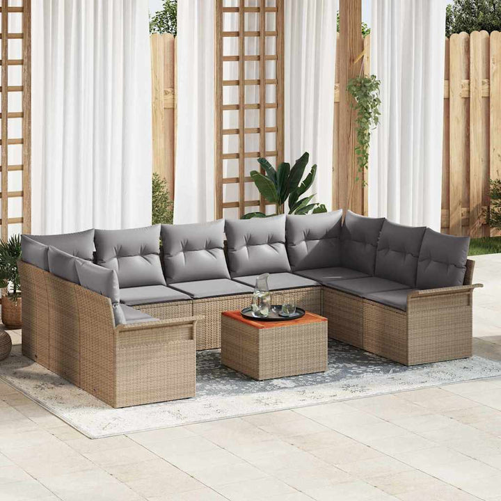 Havesofa Sæt med pude 10 pcs Beige polyrattan