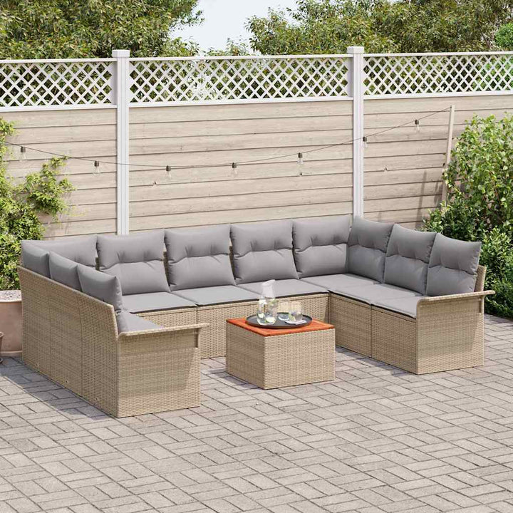 Havesofa Sæt med pude 10 pcs Beige polyrattan