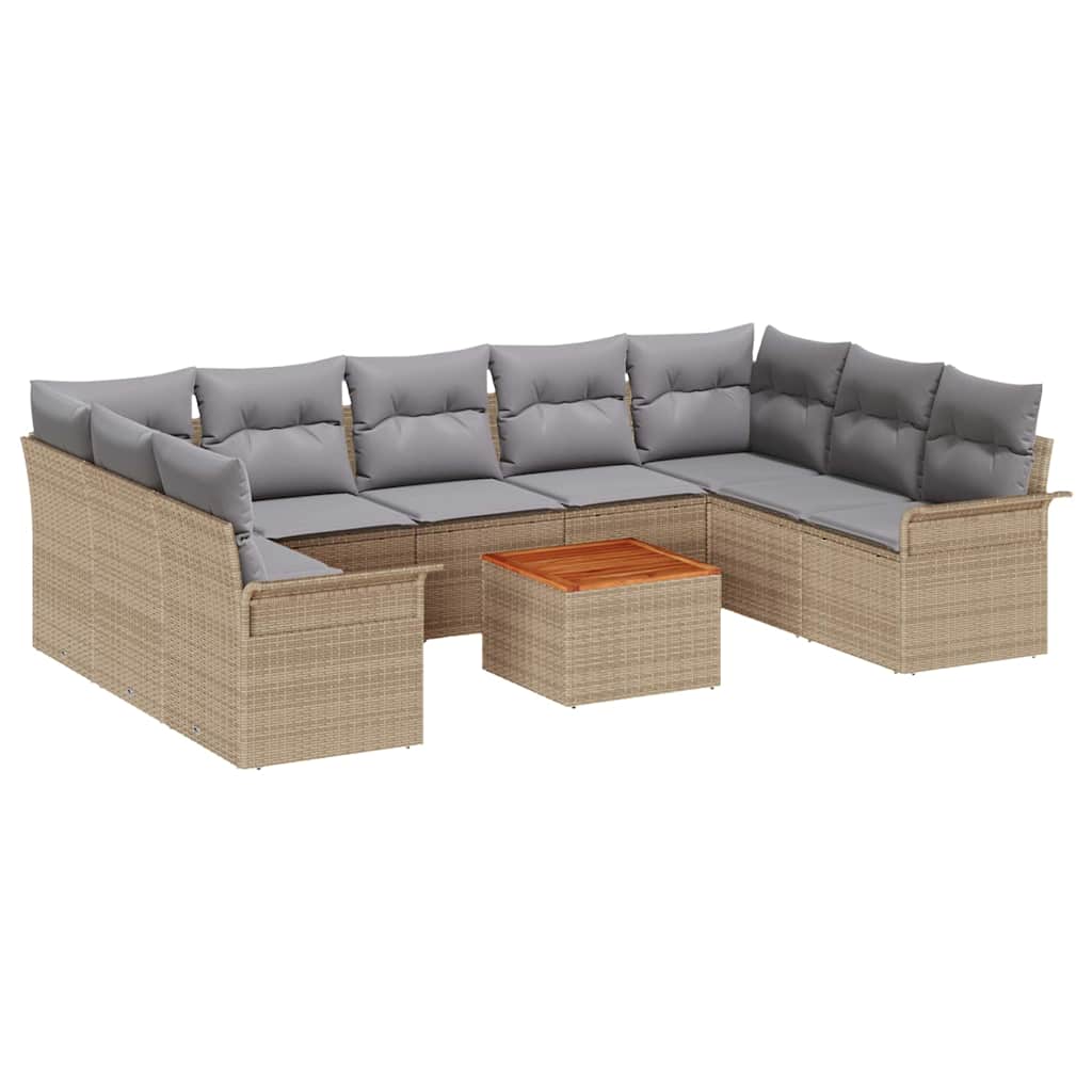 Havesofa Sæt med pude 10 pcs Beige polyrattan