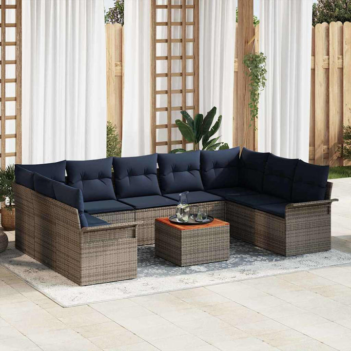 Havesofa Sæt med pude 10 pcs Grå polyrattan