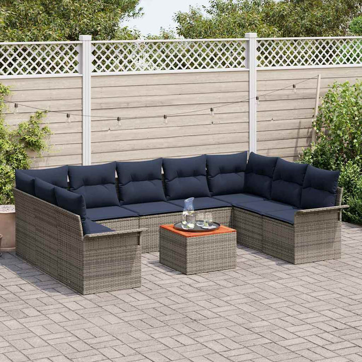 Havesofa Sæt med pude 10 pcs Grå polyrattan