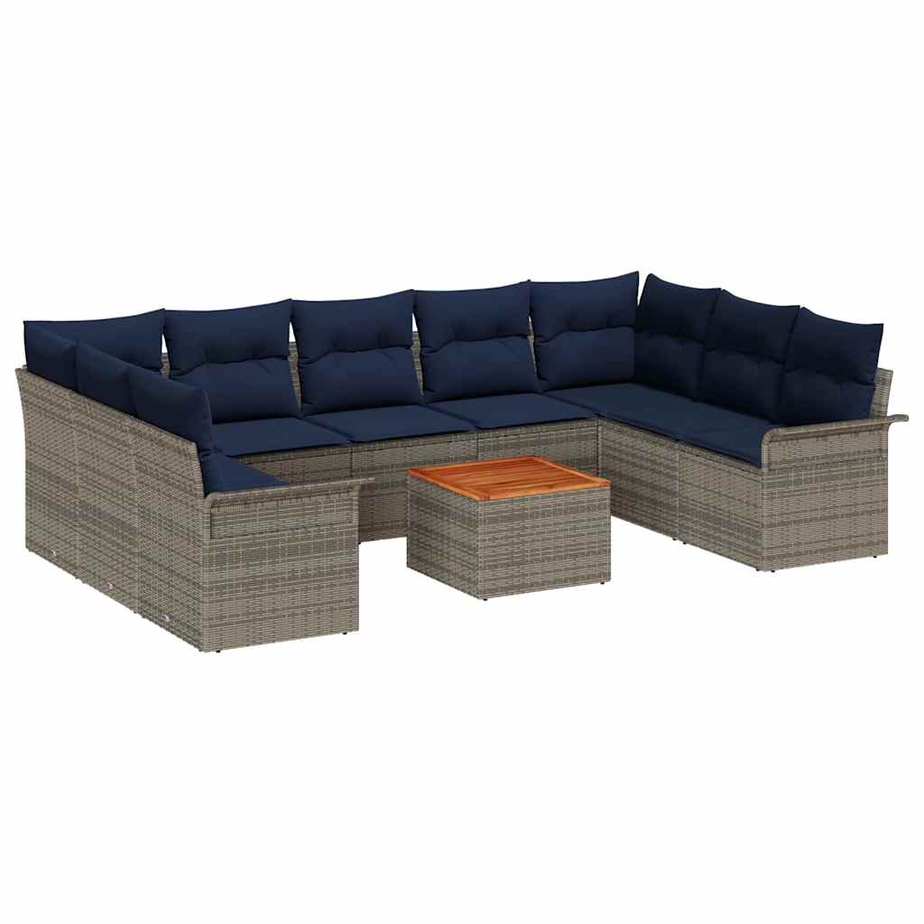 Havesofa Sæt med pude 10 pcs Grå polyrattan
