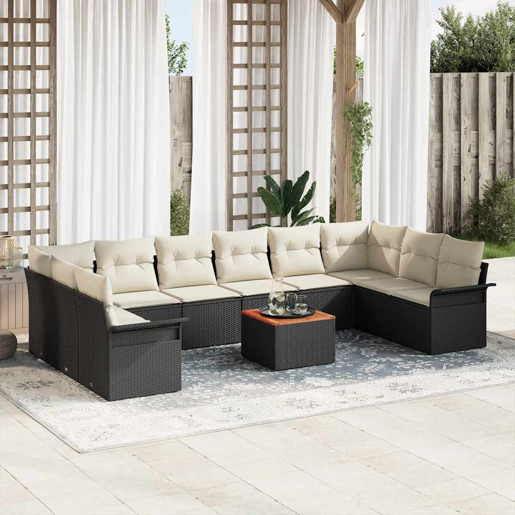 Havesofa Sæt med pude 11 pcs Sort polyrattan