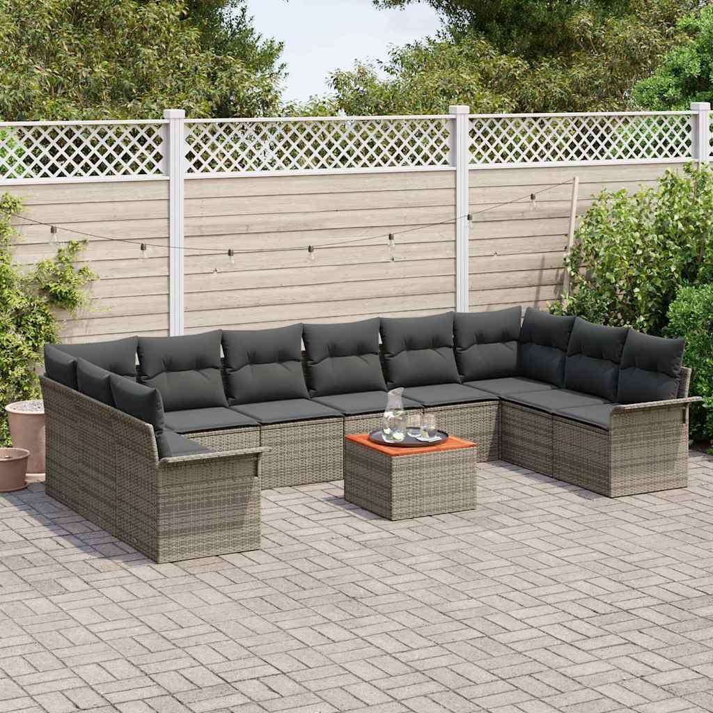 Havesofa Sæt med pude 11 pcs Grå polyrattan
