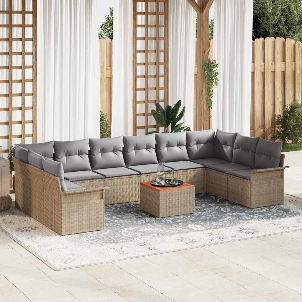Havesofa Sæt med pude 11 pcs Beige polyrattan