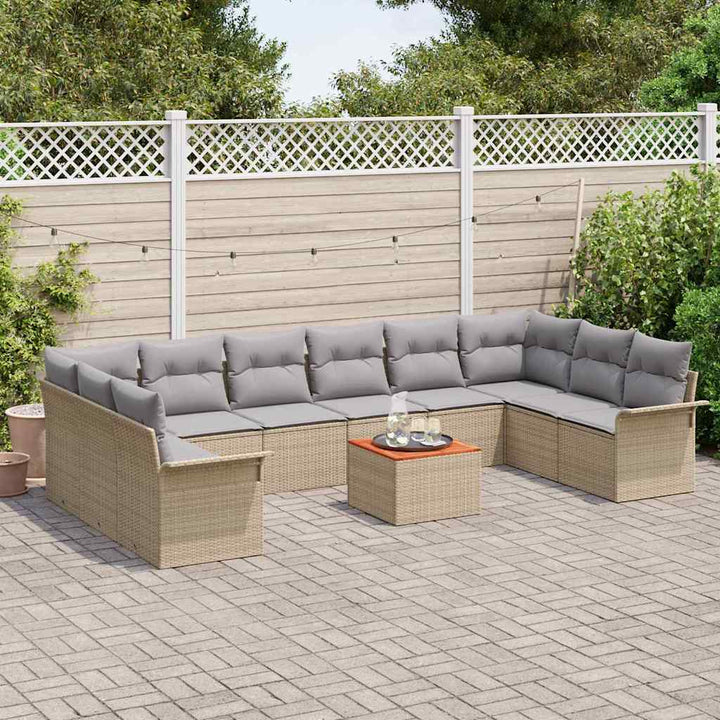 Havesofa Sæt med pude 11 pcs Beige polyrattan