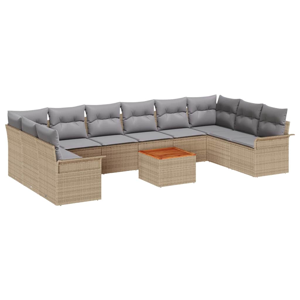 Havesofa Sæt med pude 11 pcs Beige polyrattan