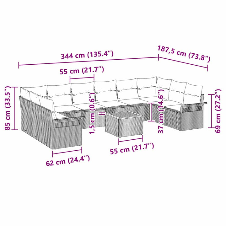 Havesofa Sæt med pude 11 pcs Beige polyrattan