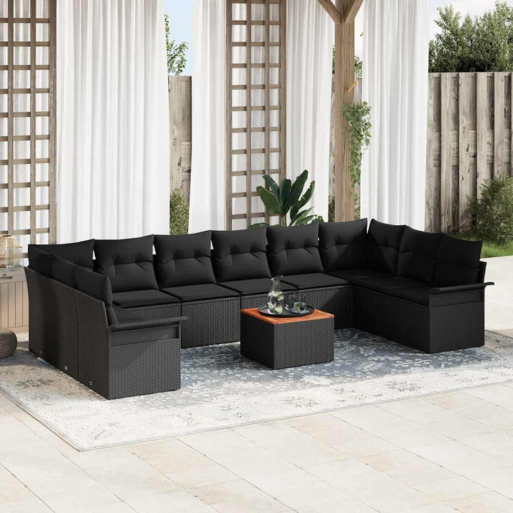 Havesofa Sæt med pude 11 pcs Sort polyrattan