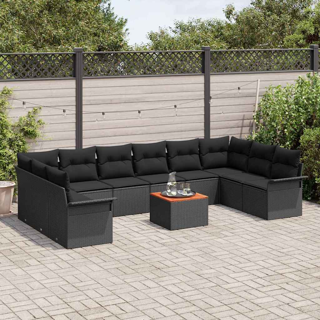Havesofa Sæt med pude 11 pcs Sort polyrattan
