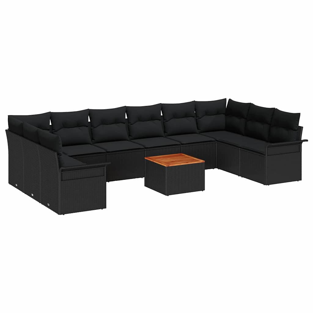 Havesofa Sæt med pude 11 pcs Sort polyrattan