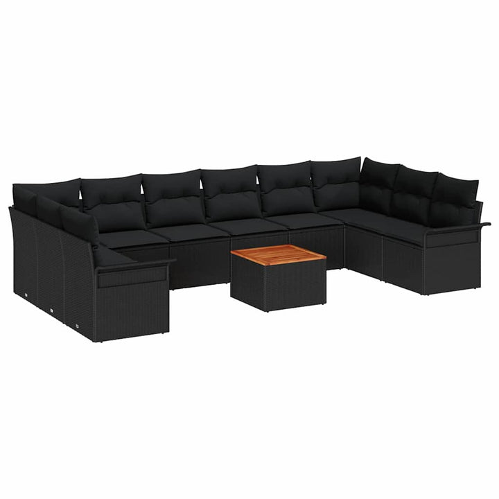 Havesofa Sæt med pude 11 pcs Sort polyrattan