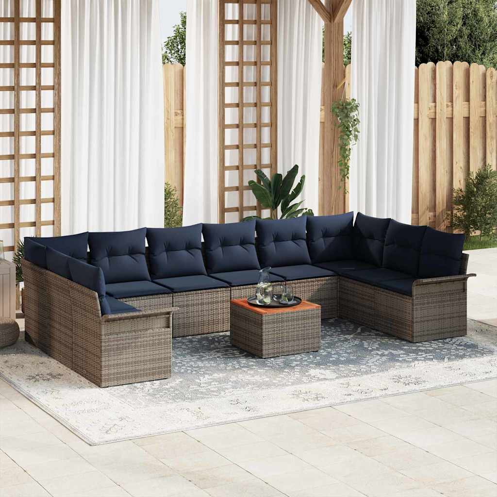 Havesofa Sæt med pude 11 pcs Grå polyrattan
