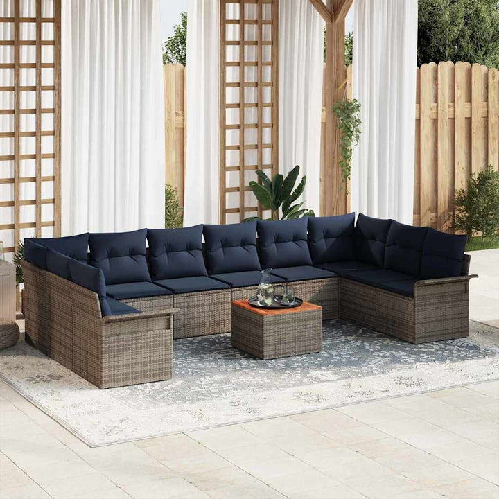 Havesofa Sæt med pude 11 pcs Grå polyrattan